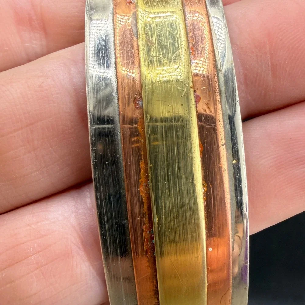 Vintage Cuff Bracelet Multi Tone Metals 7